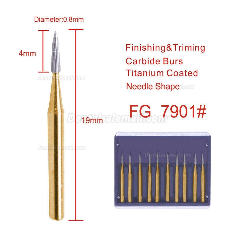 50Pcs/5 Packs Dental High Speed Handpuiece Burs Tungsten Carbide Titanium Coated FG 7406 7408 7901 7902