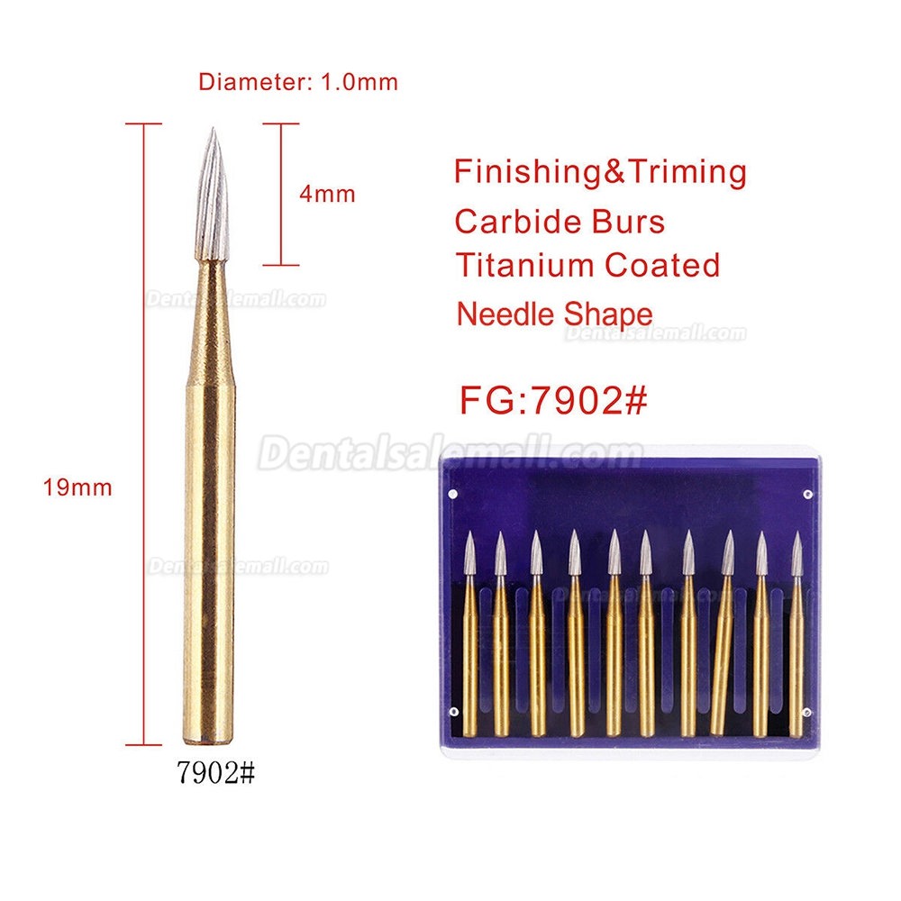 50Pcs/5 Packs Dental High Speed Handpuiece Burs Tungsten Carbide Titanium Coated FG 7406 7408 7901 7902