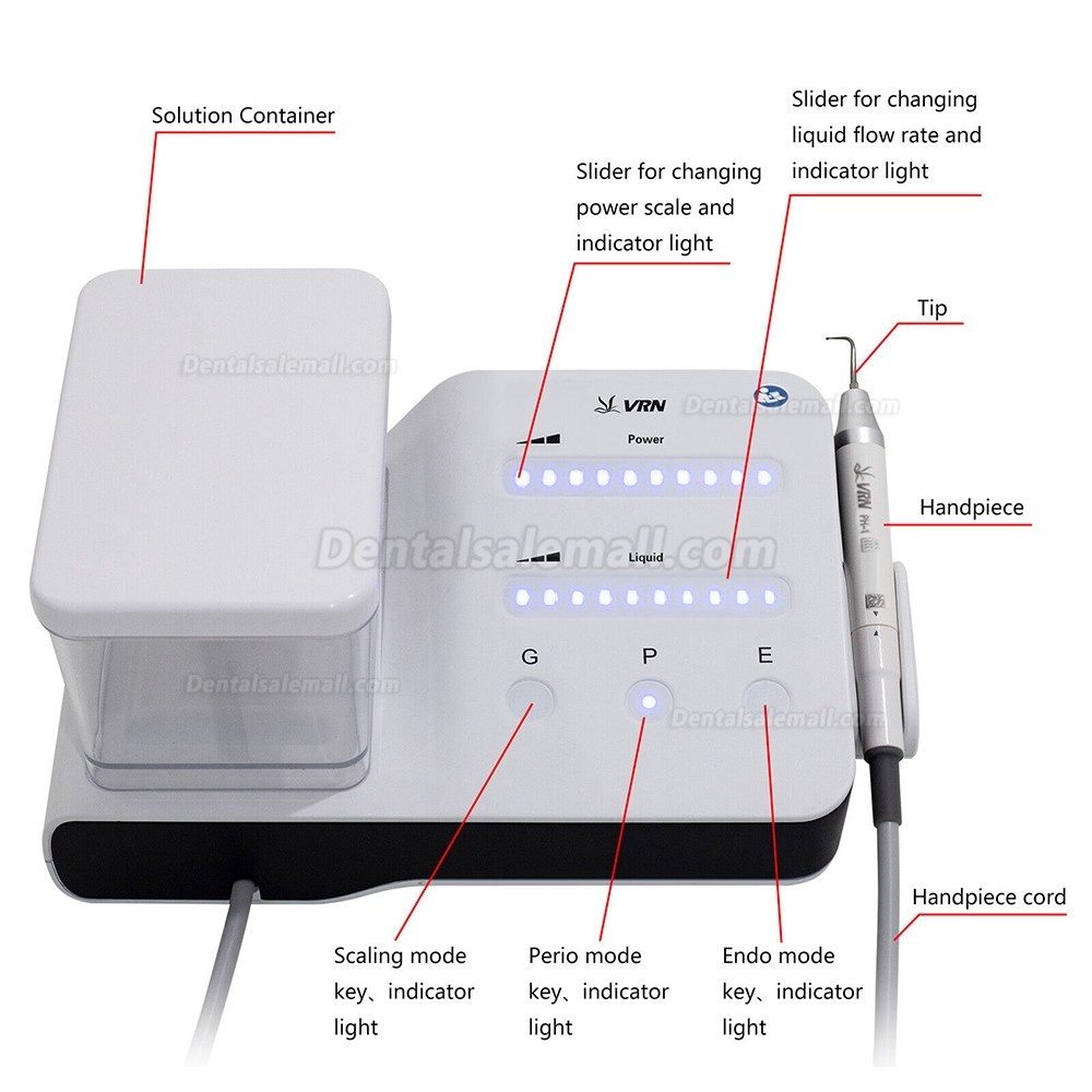 VRN DA-20 Ultrasonic Piezo Scaler with Water Bottle Fit EMS Wireless Foot Switch Smart Touch Panel