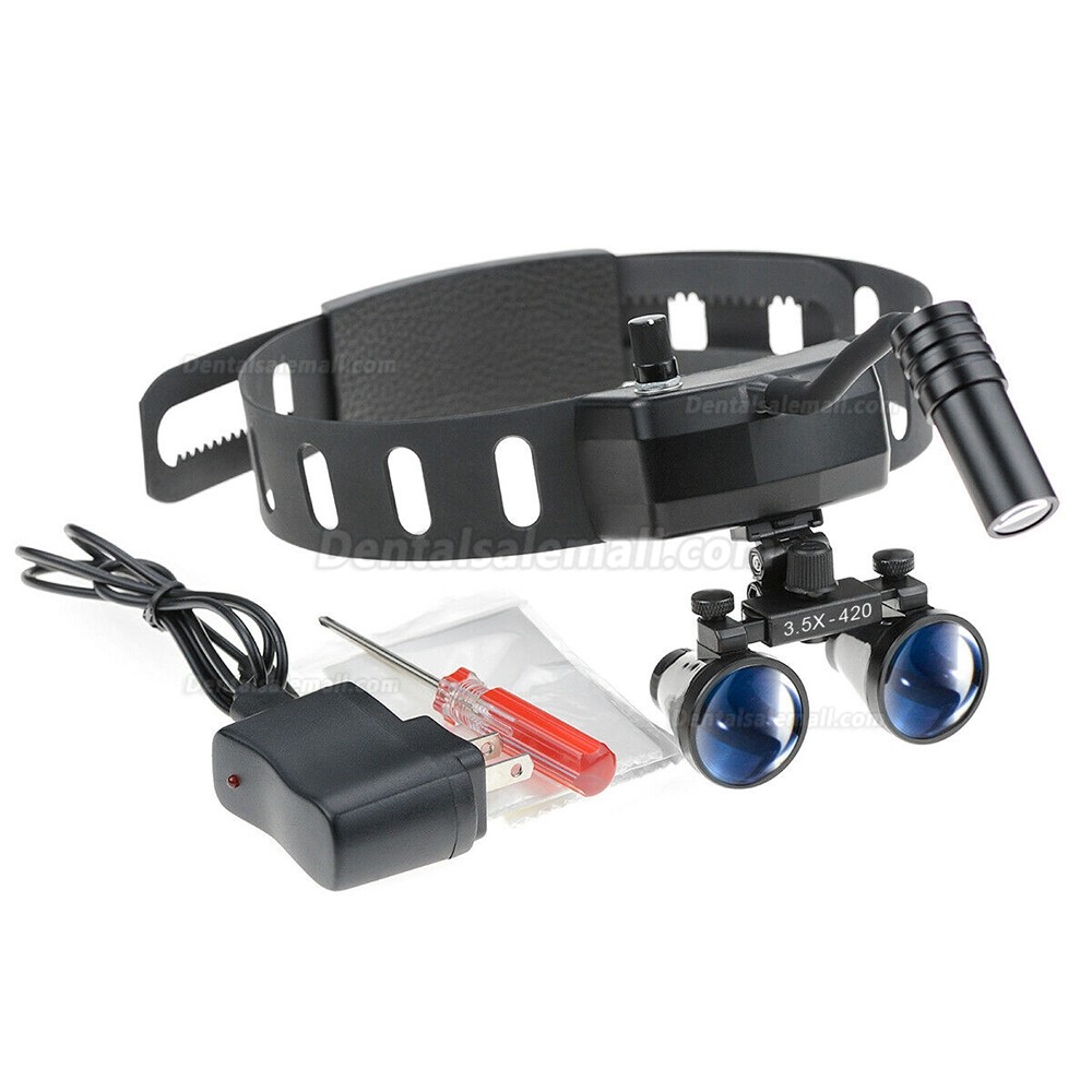 3.5X420mm Dental Binocular Magnifying Loupes with 5W LED Headlight Lamp