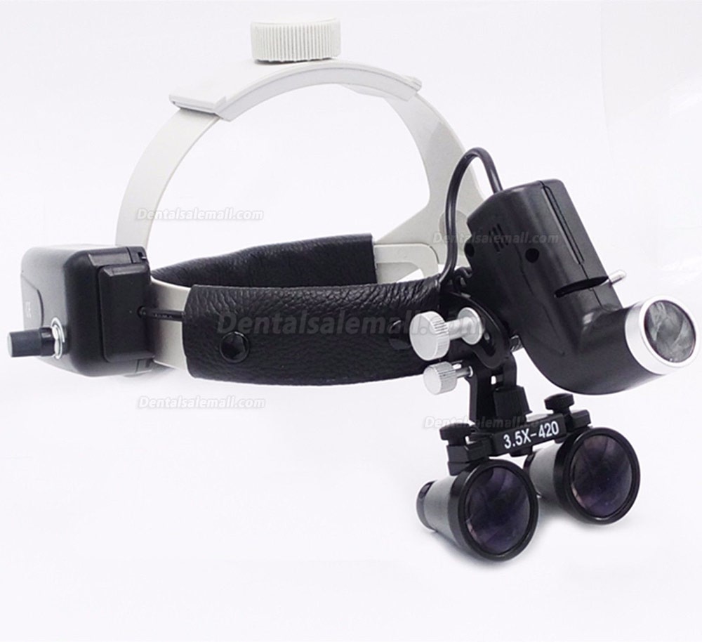 Dental LED Surgical Headlight 3.5X420mm Leather Headband Loupe DY-106