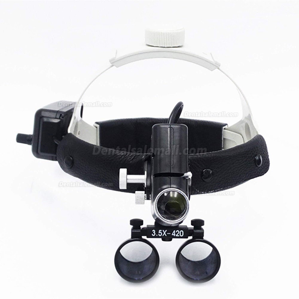 Dental LED Surgical Headlight 3.5X420mm Leather Headband Loupe DY-106