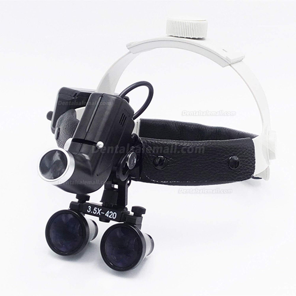 Dental LED Surgical Headlight 3.5X420mm Leather Headband Loupe DY-106