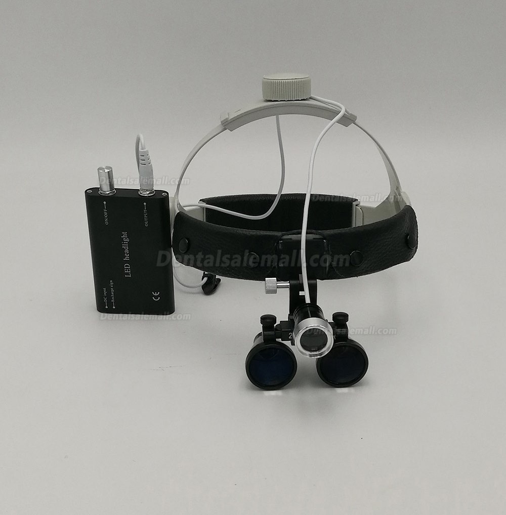 Dental Surgical Binocular 2.5X420mm Leather Headband Loupe with LED Headlight