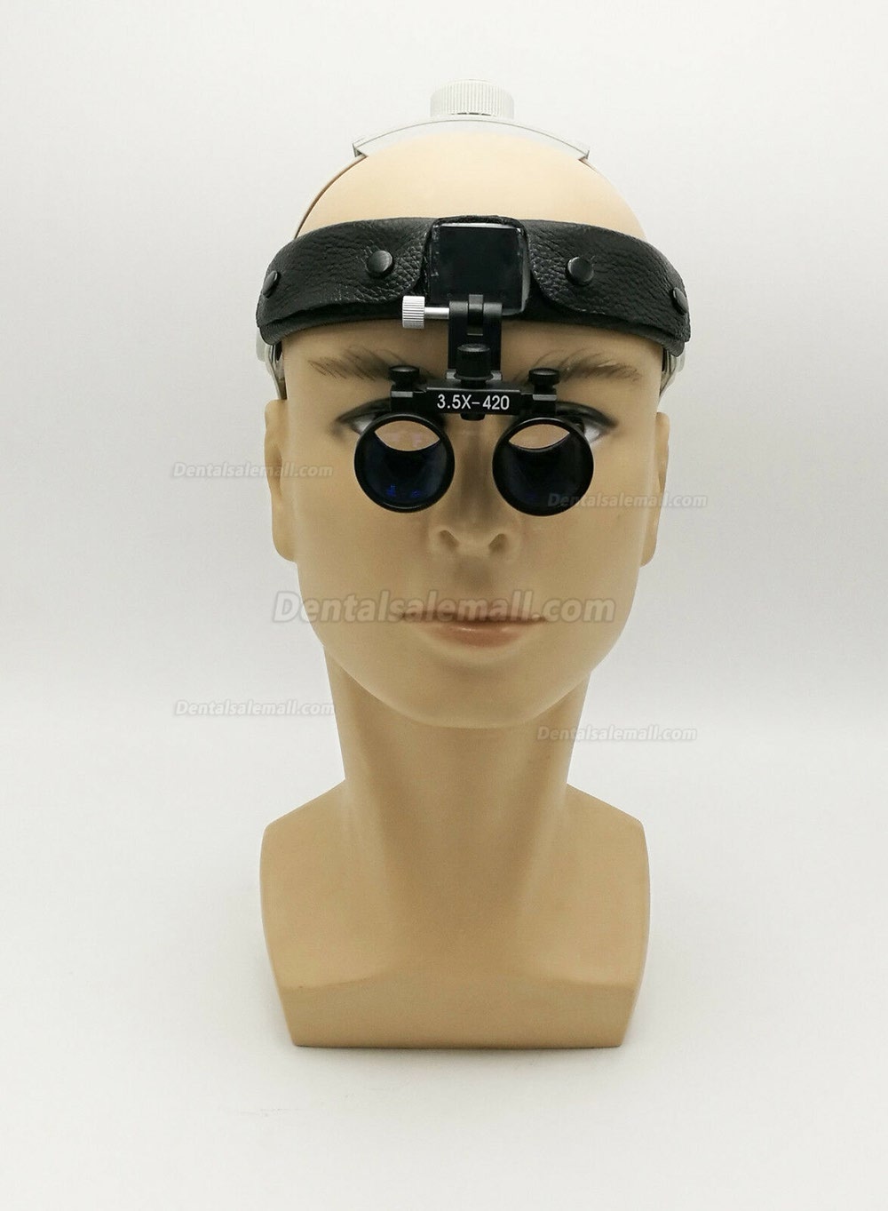 3.5X420mm Dental Surgical Binocular Leather Headband Loupe + LED Headlight Black