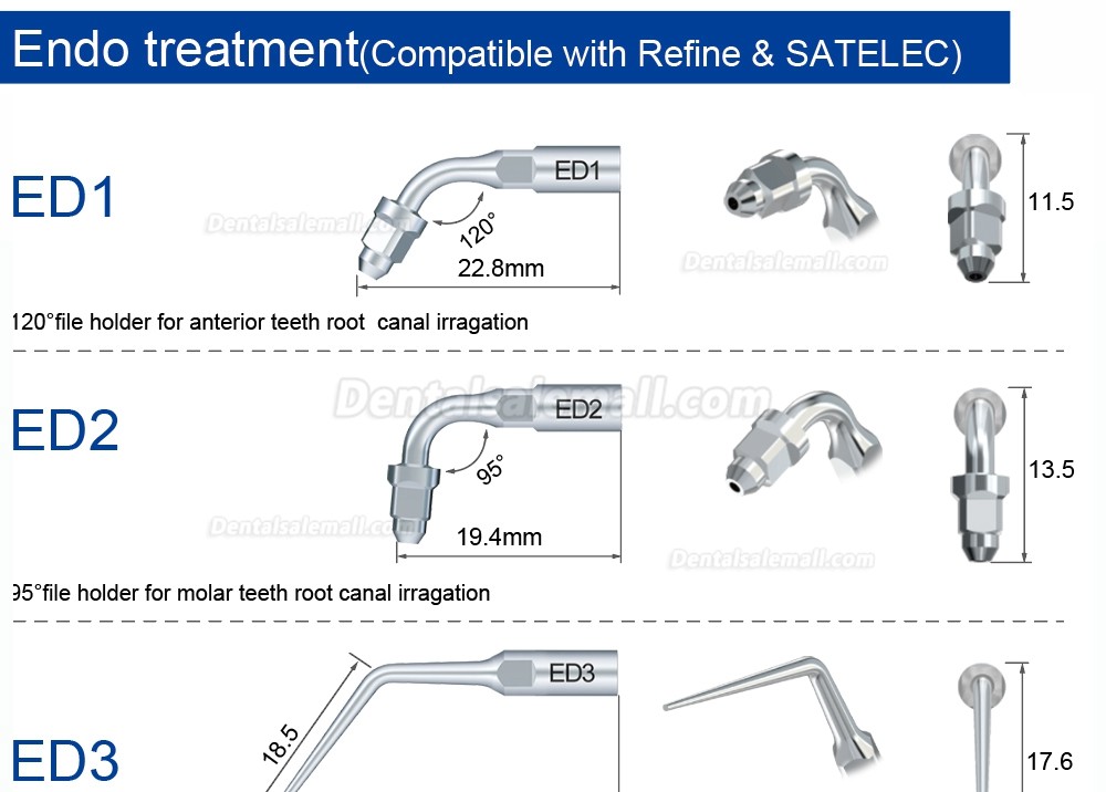 Refine Ultrasonic Scaler Tips ED1 ED2 ED3 ED4 ED5 ED6 ED7 ED8 ED9 ED10 ED11 ED14 ED15 Fit SATELEC NSK DTE