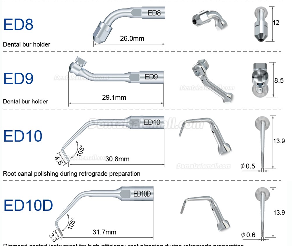 Refine Ultrasonic Scaler Tips ED1 ED2 ED3 ED4 ED5 ED6 ED7 ED8 ED9 ED10 ED11 ED14 ED15 Fit SATELEC NSK DTE