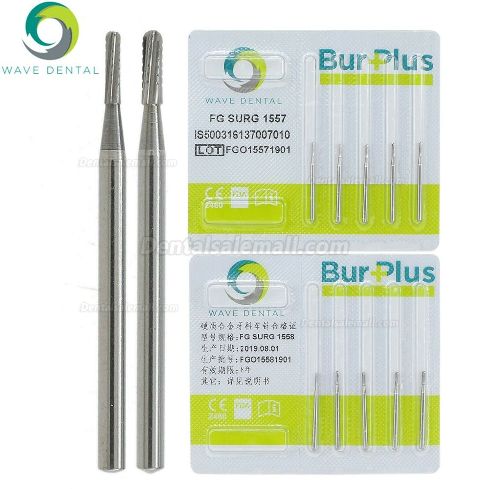 5 Packs Wave Dental Carbide Surgical Bur High Speed Handpiece FG SURG 1557 1558 Prima