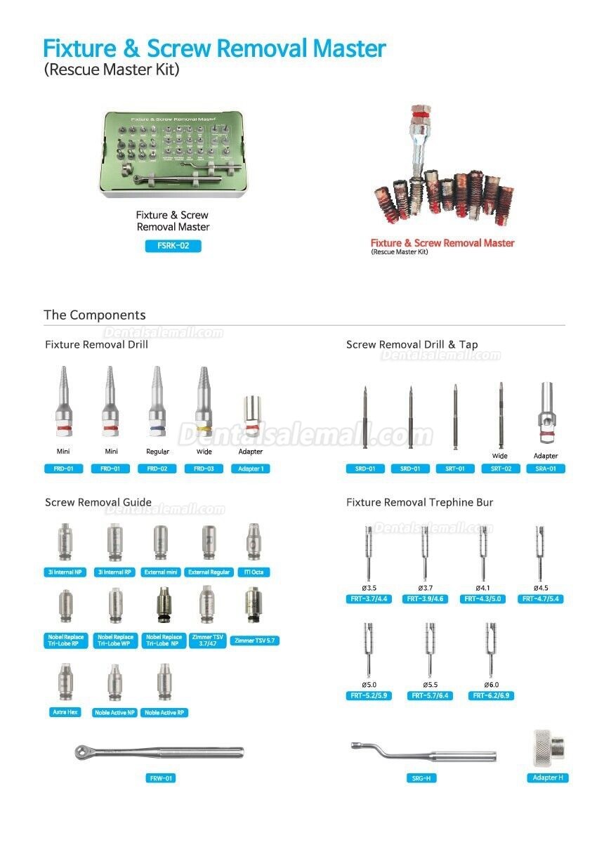 Dental Implant Fixture & Fractured Screw Removal Rescue Master Kit MCT FSRK-02