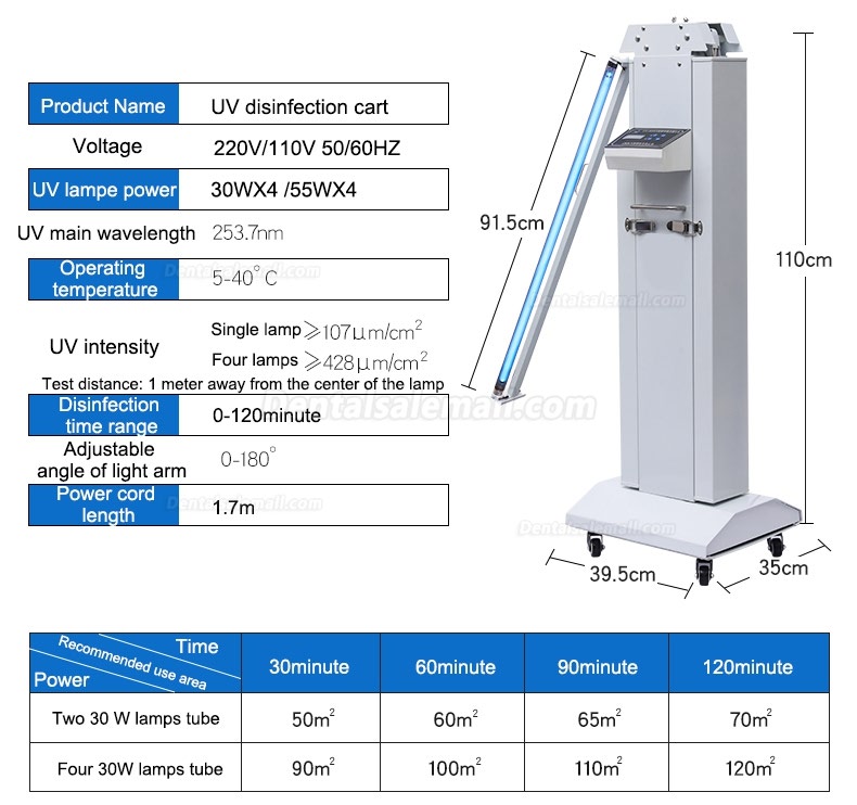 FY 120W-220W Mobile UV+Ozone Disinfection Lamp Ultraviolet Sterilizer Light Trolley 253.7nm