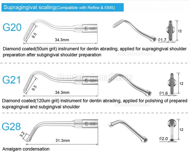 5Pcs G20 G21 G30 G31 G32 G33 G35 Scaling Tips Compatible with REFINE EMS Woodpecker Scaler Handpiece