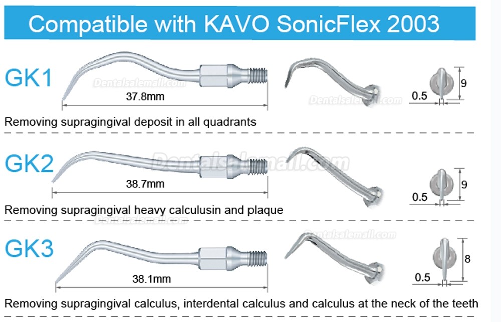 5Pcs Dental Scaler Scaling Tips GK1 GK2 GK3 GK4 GK5 GK6 GK7 GK12 GK14 GK16 Fit KAVO SONICflex Scaler Handpiece