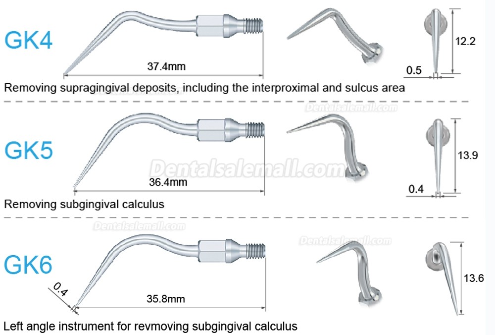 5Pcs Dental Scaler Scaling Tips GK1 GK2 GK3 GK4 GK5 GK6 GK7 GK12 GK14 GK16 Fit KAVO SONICflex Scaler Handpiece