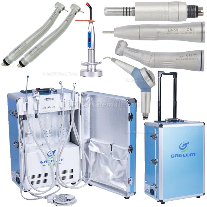 Greeloy® GU-P204 Portable Unit + Tubine Handpiece + Low Speed Handpiece Kit + Curing Light + Air Polisher