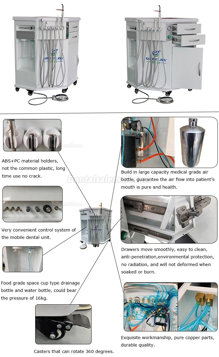 Greeloy® GU-P212 Fiber Portable Dental Mobile All in One Delivery System Unit +LED Fiber Handpiece 6H