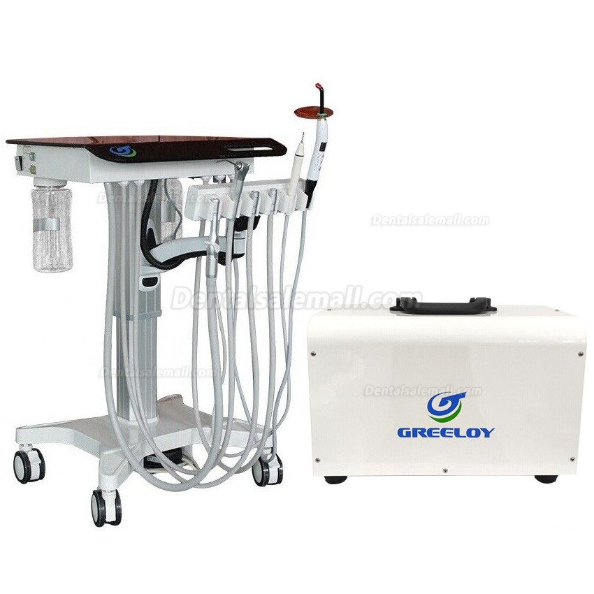 Greeloy GU-P302S Mobile Dental Adjusted Treatment Cart Unit + Ultrasonic Scaler + Air Comprssor GA-P300