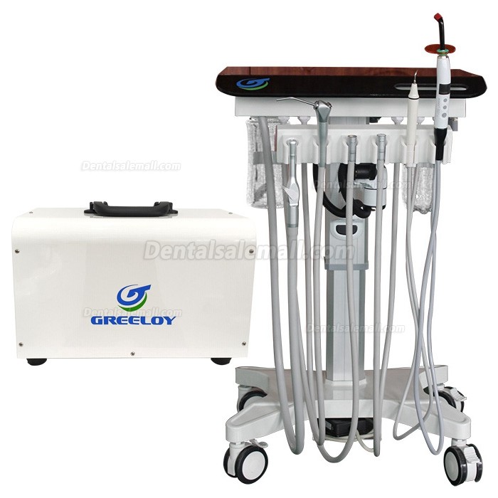 Greeloy GU-P302S Mobile Dental Adjusted Treatment Cart Unit + Ultrasonic Scaler + Air Comprssor GA-P300