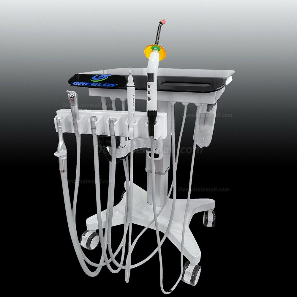 Greeloy GU-P302S Mobile Dental Adjusted Treatment Cart Unit + Ultrasonic Scaler + Air Comprssor GU-P300