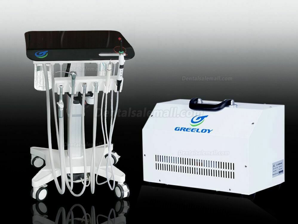 Greeloy GU-P302S Mobile Dental Adjusted Treatment Cart Unit + Ultrasonic Scaler + Air Comprssor GU-P300