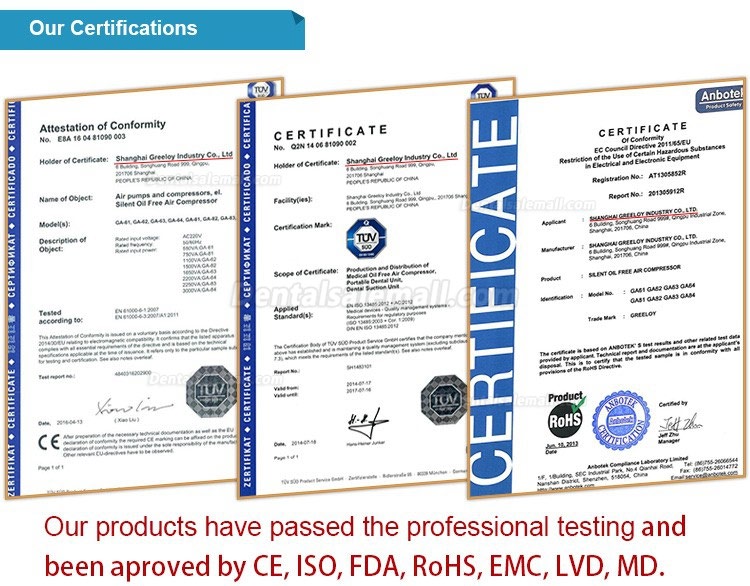 Greeloy® GA-84Y Dental Oilless Oil Free Air Compressor with Silent Cabinet