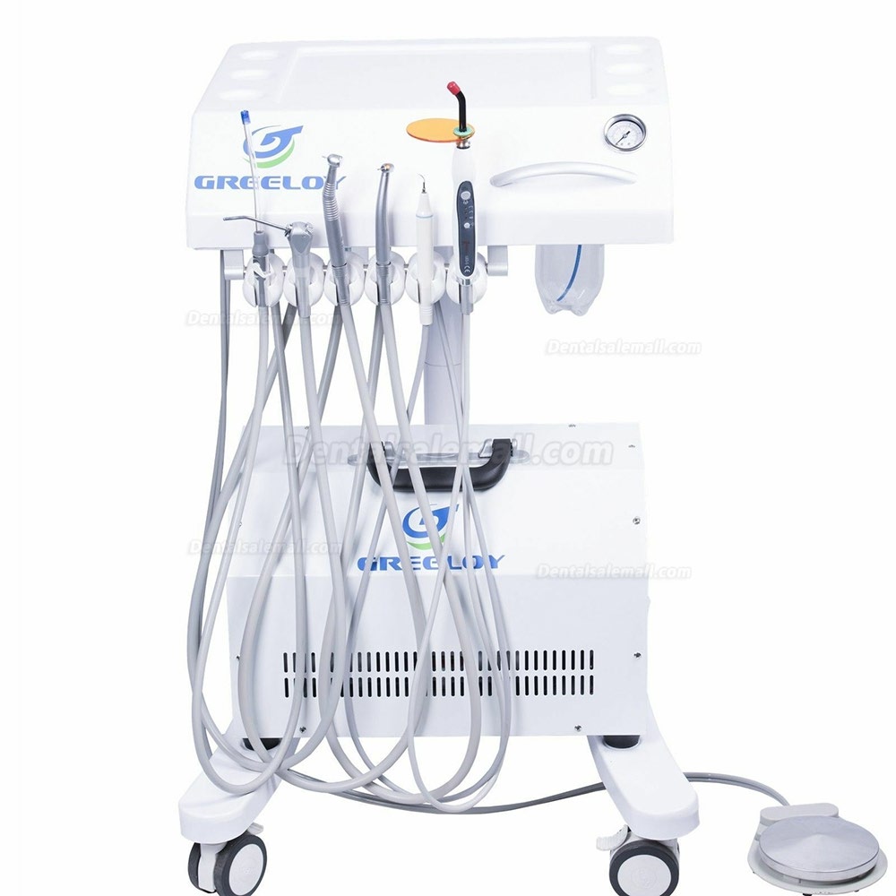 Greeloy Mobile Dental Cart Unit GU-P302 with Air Compressor GU-P300+ Curing Light+ Scaler Handpiece