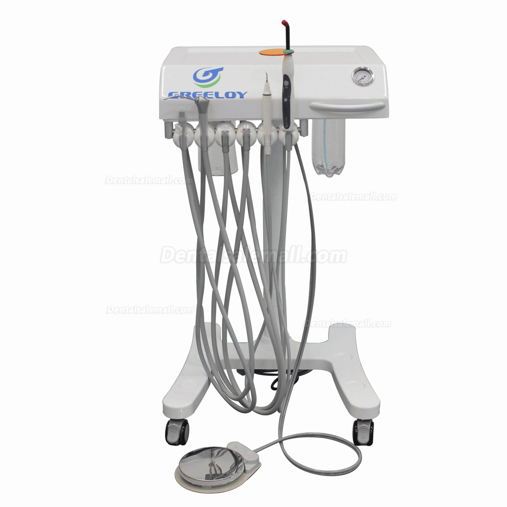 Greeloy Mobile Dental Cart Unit GU-P302 with Air Compressor GU-P300+ Curing Light+ Scaler Handpiece