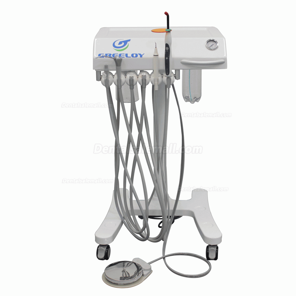 Greeloy Mobile Dental Cart Unit GU-P302 with Air Compressor GA-P300+ Curing Light+ Scaler Handpiece