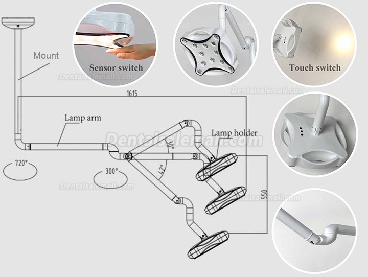 Micare JD1700 Ceiling Mount Dental Light LED Examination Operatory Shadowless Exam Light