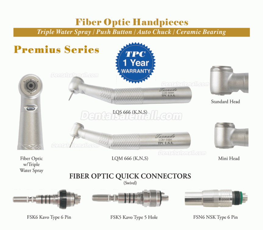 TPC LQS-666 (N, K, S) Fiber Optic High-Speed Handpiece w/ Triple Water Spray