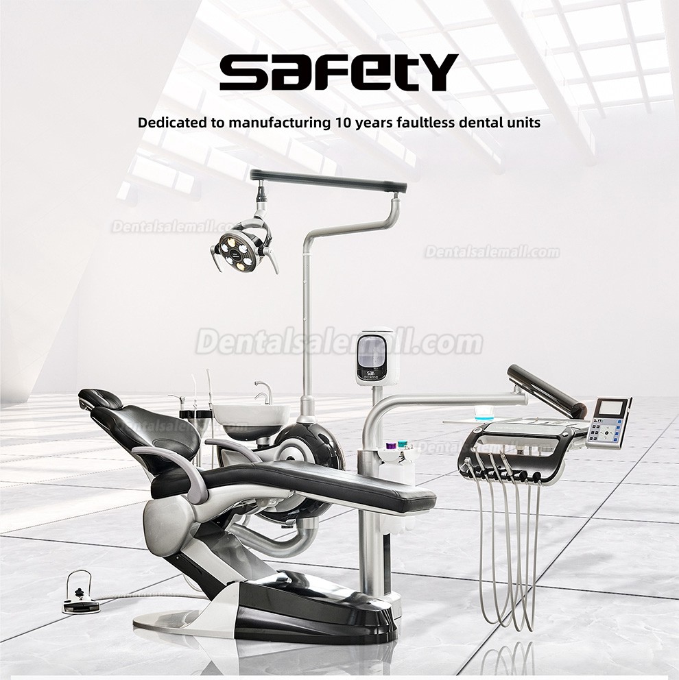 Safety® M2+ Luxury Silver-Black Style Dental Chair Treatment Unit with Air Disinfector