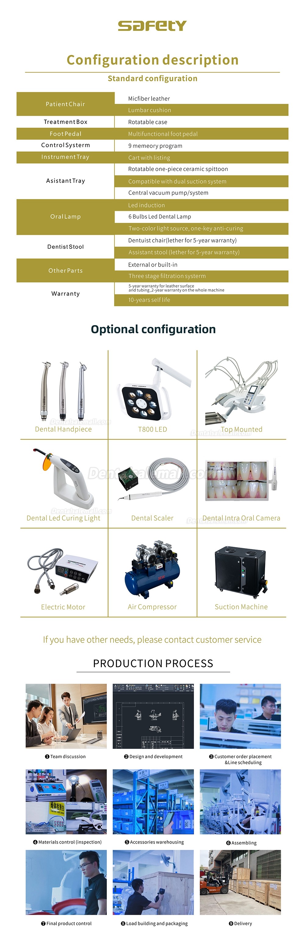 Safety® M9 Multifunctional Dental Implant Chair Unit with Operating Units for Dental Clinics Imported Leather