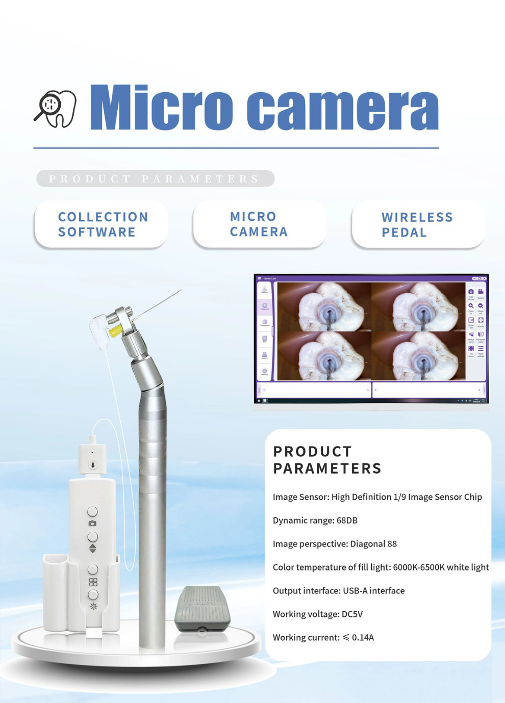 Dental Micro Intraoral Camera for Root Canal Treatment USB-A 1/9-Inch Image Sensor