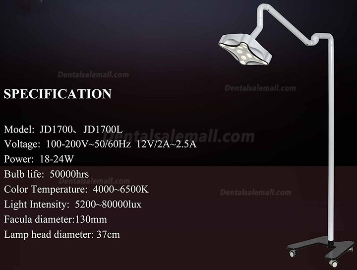 Micare JD1700L Mobile Stand LED Minor Dental Surgical Lamp Shadowless Light Operation Examination Lamp