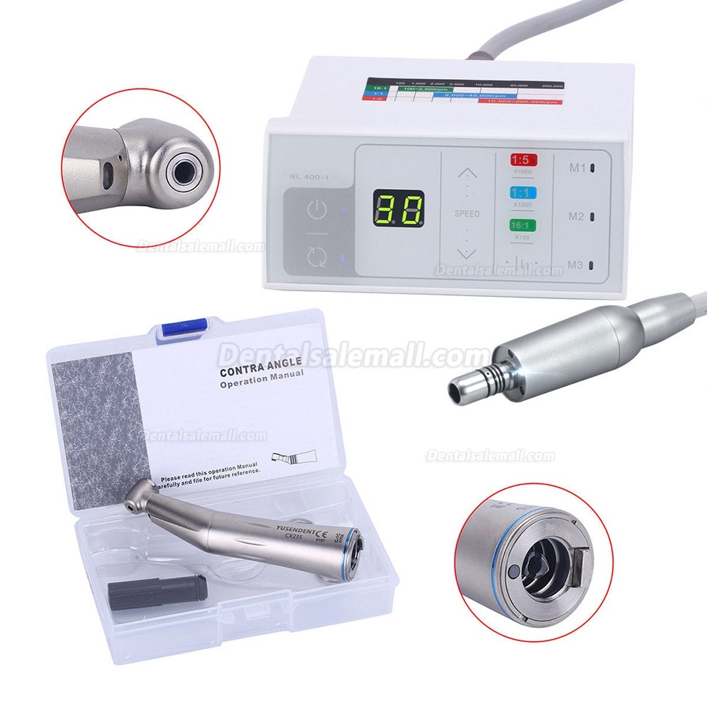 YUSENDENT NL400-1 LED Brushless Electric Motor +1:1 Fiber Optic Contra Angle YUSENDENT NL400-1 LED Brushless Electric Motor +1:1 Fiber Optic Contra Angle