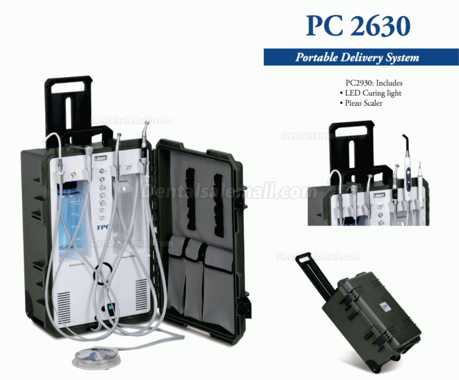TPC PC2630 Self Contained Portable Dental Delivery Unit System with Air Compressor +3 Way Syringe + Saliva Ejector FDA