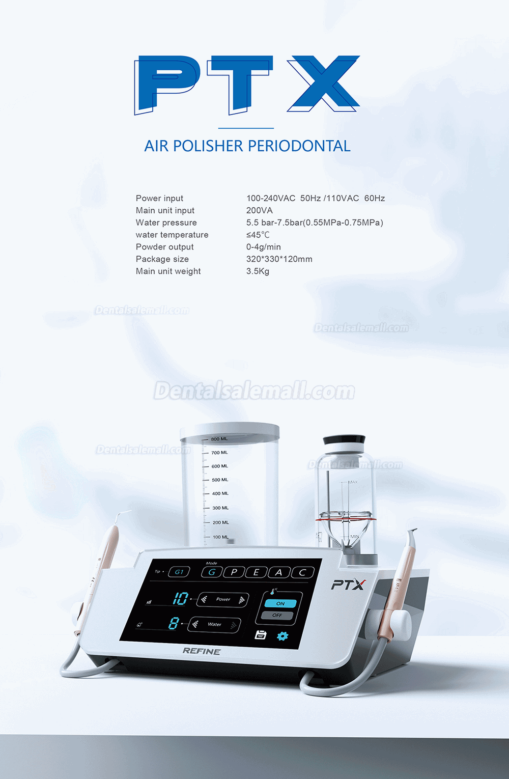 Refine PT X 2 in 1 Dental Ultrasonic Scaler & Air Polisher Fit EMS Air-Flow Master Piezon / Woodpecker PT-A