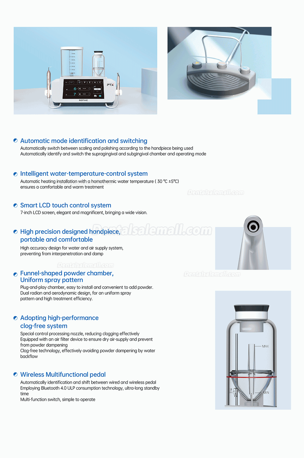 Refine PT X 2 in 1 Dental Ultrasonic Scaler & Air Polisher Fit EMS Air-Flow Master Piezon / Woodpecker PT-A