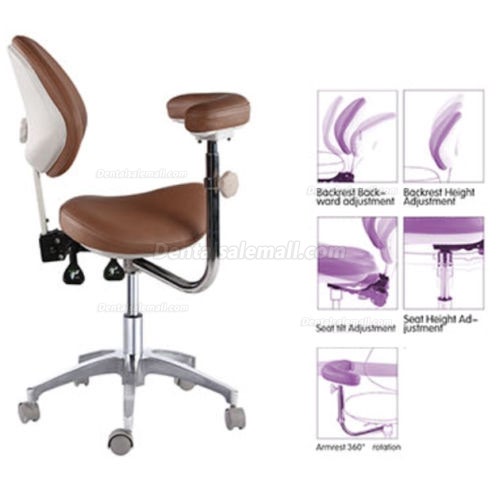 Adjustable Medical Dentist Nurse Saddle Chair Mobile Doctors' Stool PU Leather