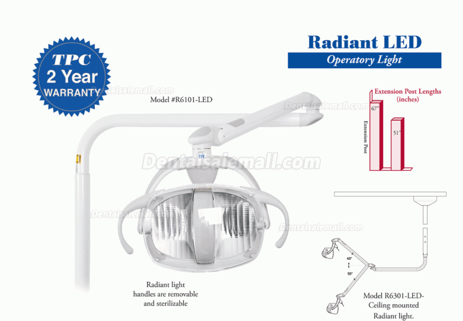 TPC R6101-LED Post Mount Dental LED Operatory Light for Dental Office