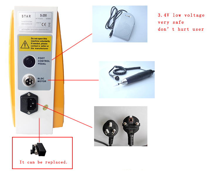 FASTSTRONG S-200 Dental Lab Brushless Micro Motor 60K RPM Handpiece with Hand / Knee / Foot Control