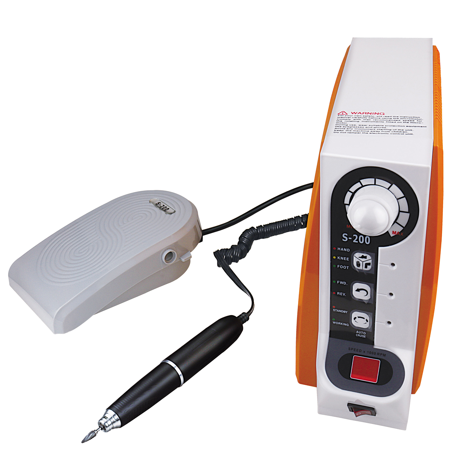 FASTSTRONG S-200 Dental Lab Brushless Micro Motor 60K RPM Handpiece with Hand / Knee / Foot Control