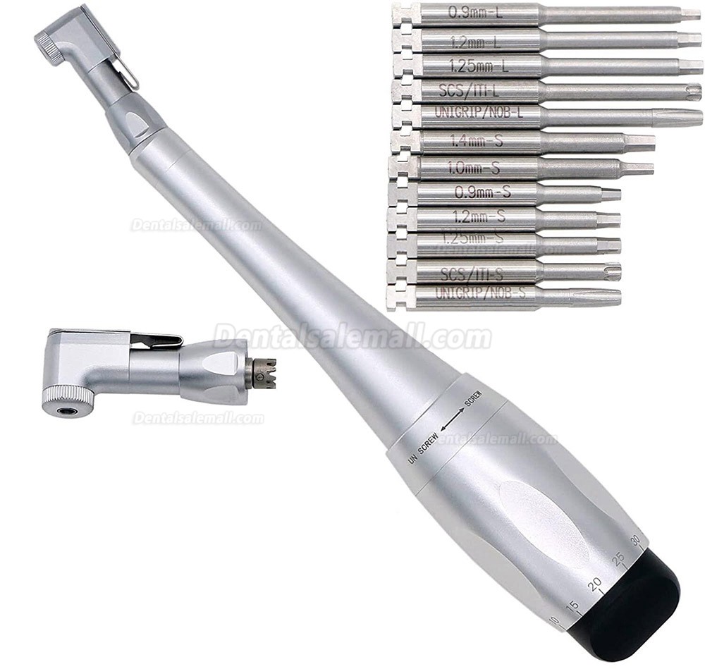 Universal Dental Implant Torque Wrench Handpiece Kit with 12 Drivers & 2 Heads