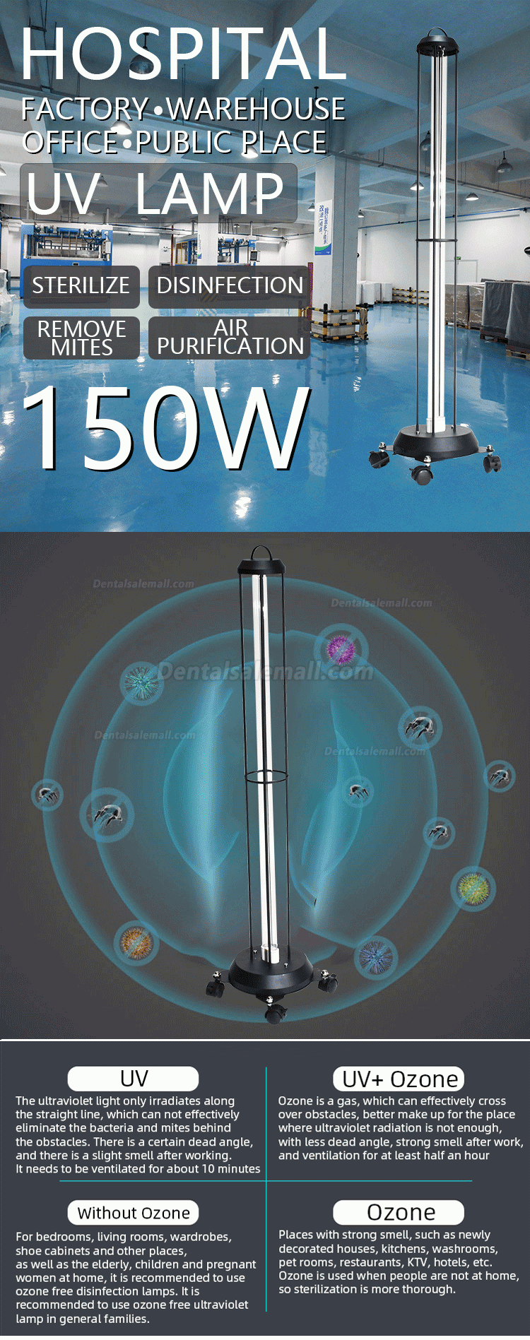 150W Germicidal UV Light Ultraviolet Lamp UV Light Sterilizer UVC Sterilizing Device