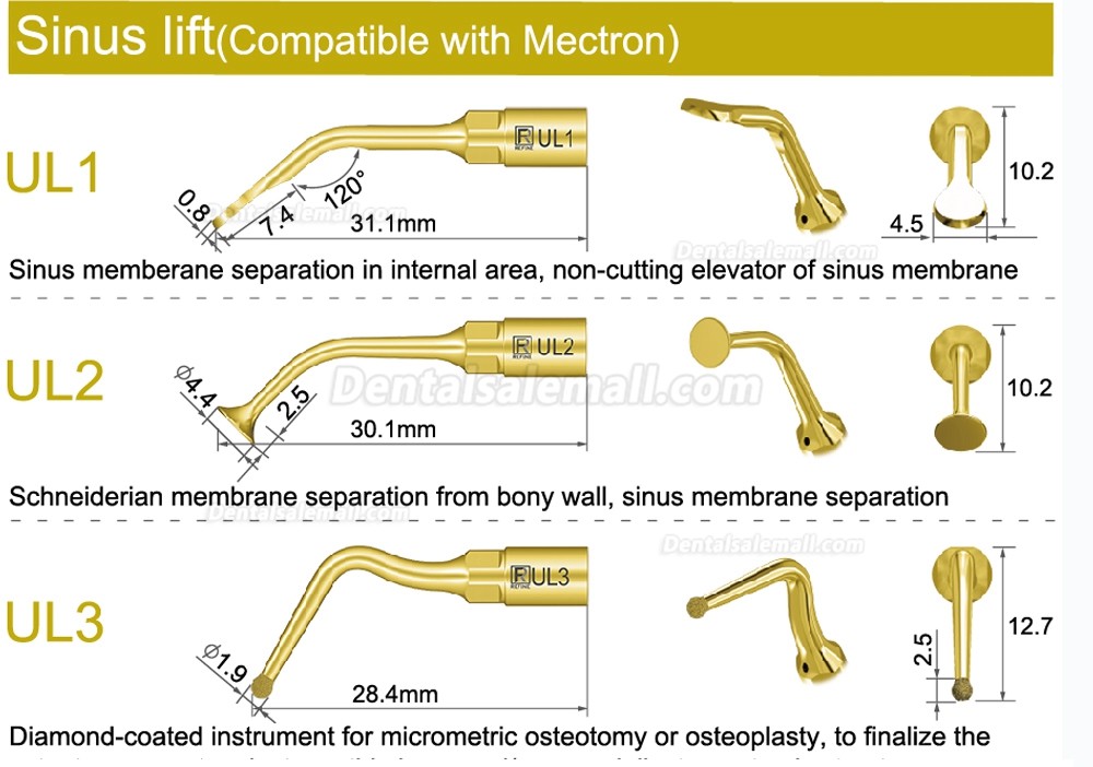 1Pcs Dental Bone Cutting Sinus lifting Exelcymosis Surgery Tips UL1 UL2 UL3 UL4 UL5 Fit For Mectron Woodpecker Dental Piezosurgery Scaler Tip