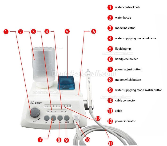 VRN® A8 Ultrasonic Scaler Wireless Control Auto-water Supply LED EMS Compatible