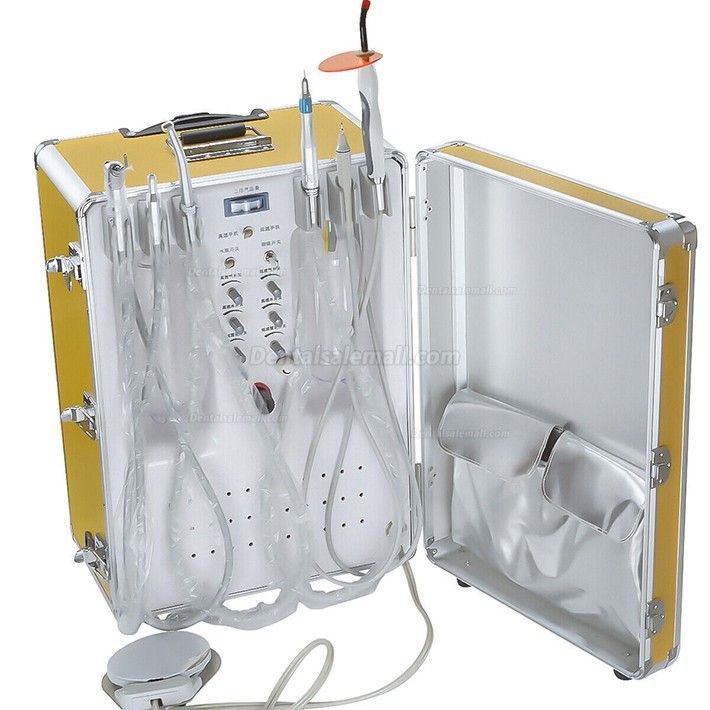 XS-341 Portable Mobile Dental Turbine Unit with Compressor + LED Curing Light + Scaler Handpiece