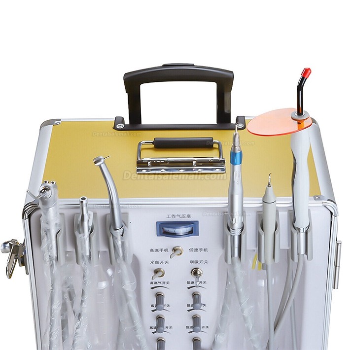 XS-341 Portable Mobile Dental Turbine Unit with Compressor + LED Curing Light + Scaler Handpiece