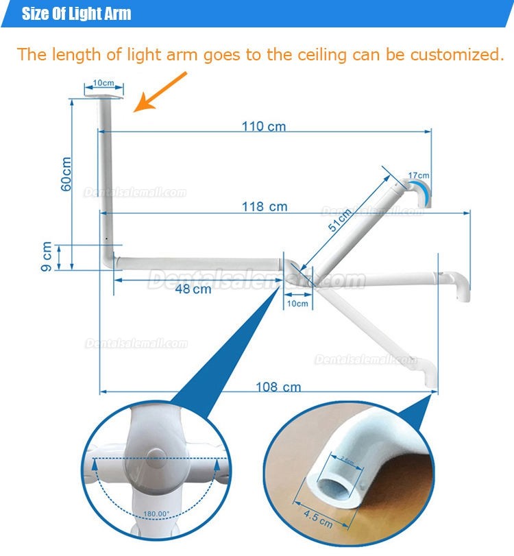 Support Arm for Ceiling Mounted Dental Led Oral Light Examination Lamp