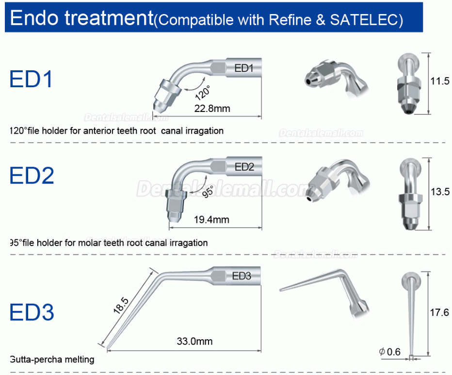 10Pcs Refine Ultrasonic Scaler Tips E3D E4D E5D E10D E11D E12D E14D E15D Fit Woodpecker EMS