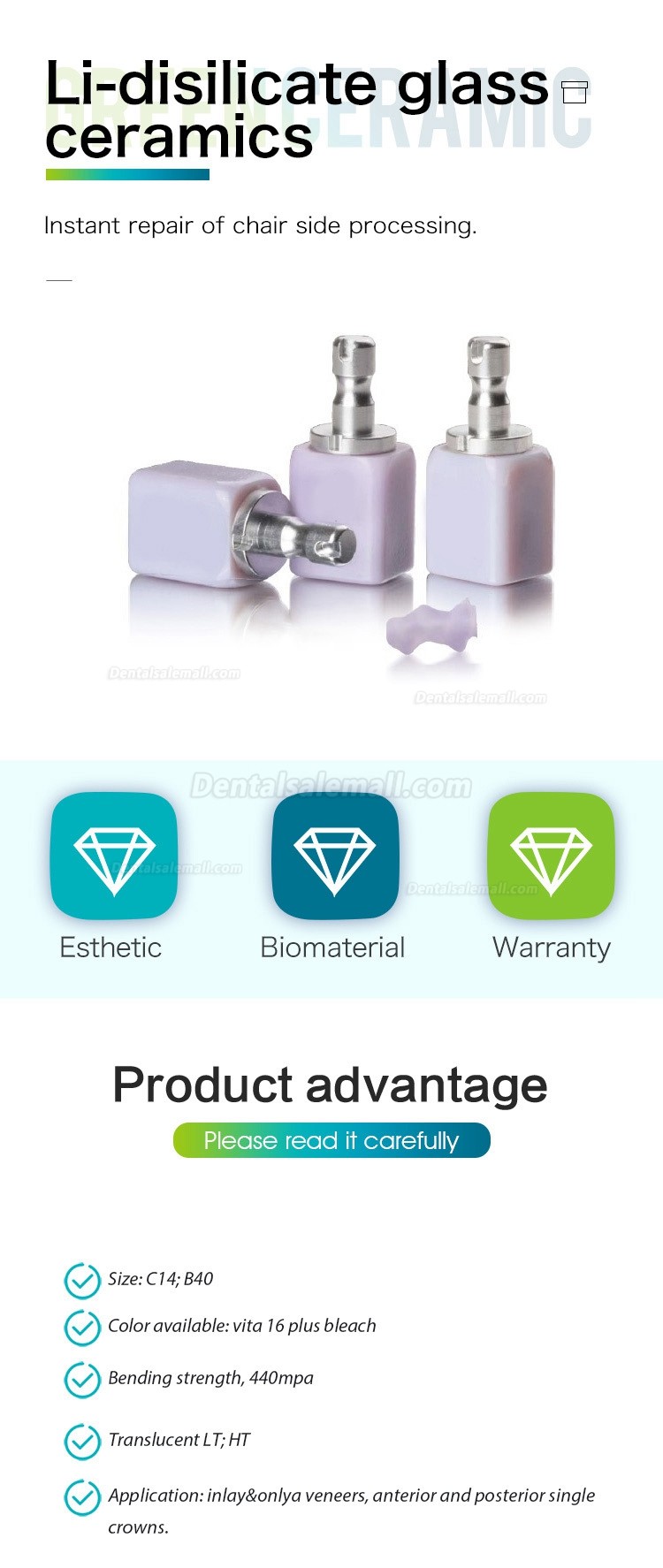 5 Pcs C14 LT Low translucent lithium disilicate glass ceramic block ...